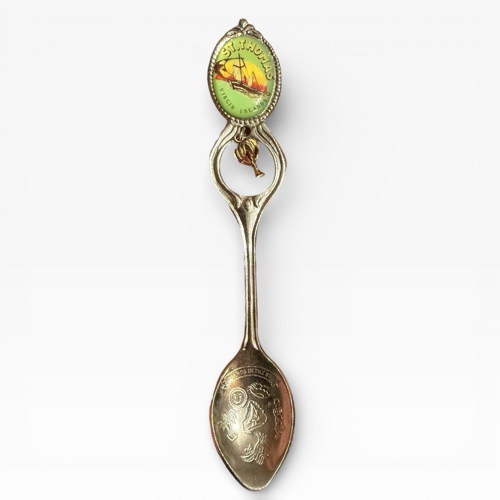 Vintage St Thomas Virgin Islands Souvenir Spoon Palm Tree‎ Charm Islands Sun